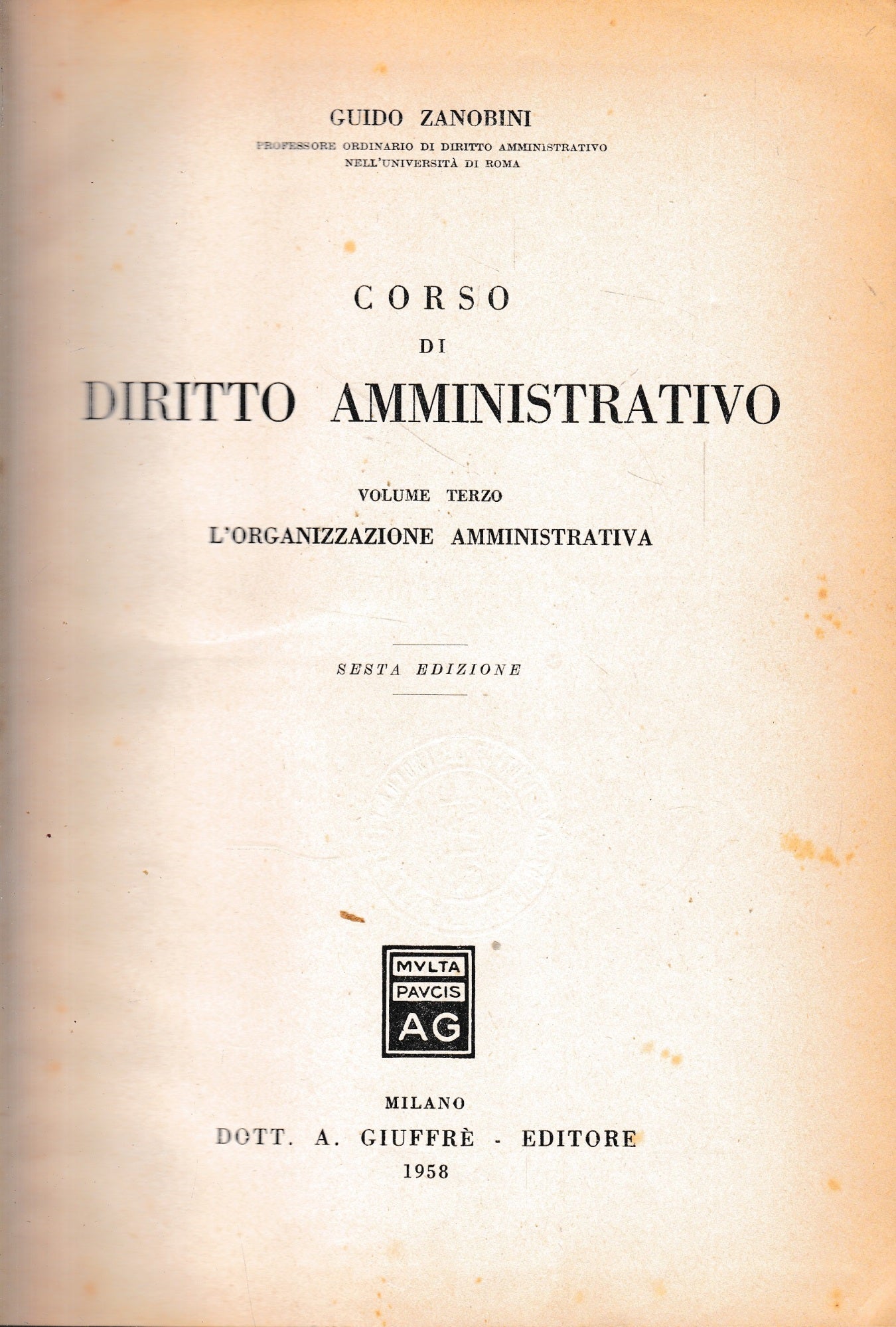 Corso di Diritto Amministrativo, vol. III° - copertina