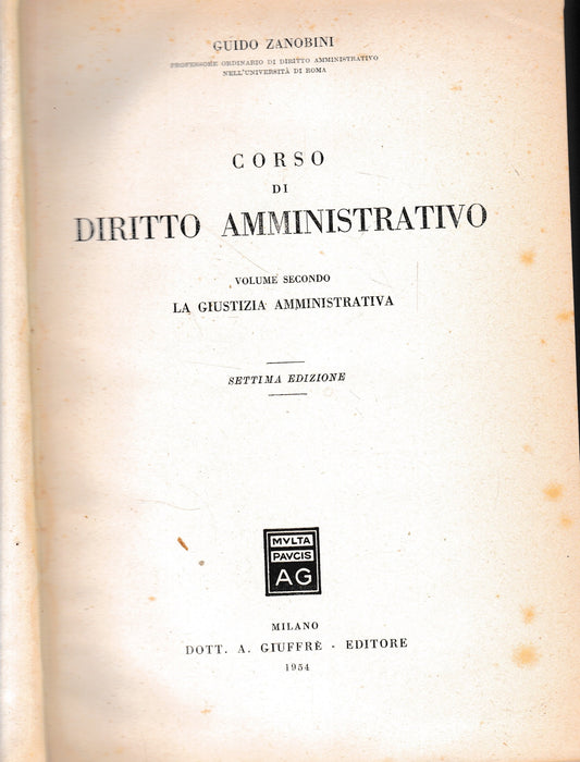 Corso di Diritto Amministrativo, vol. 2° - copertina