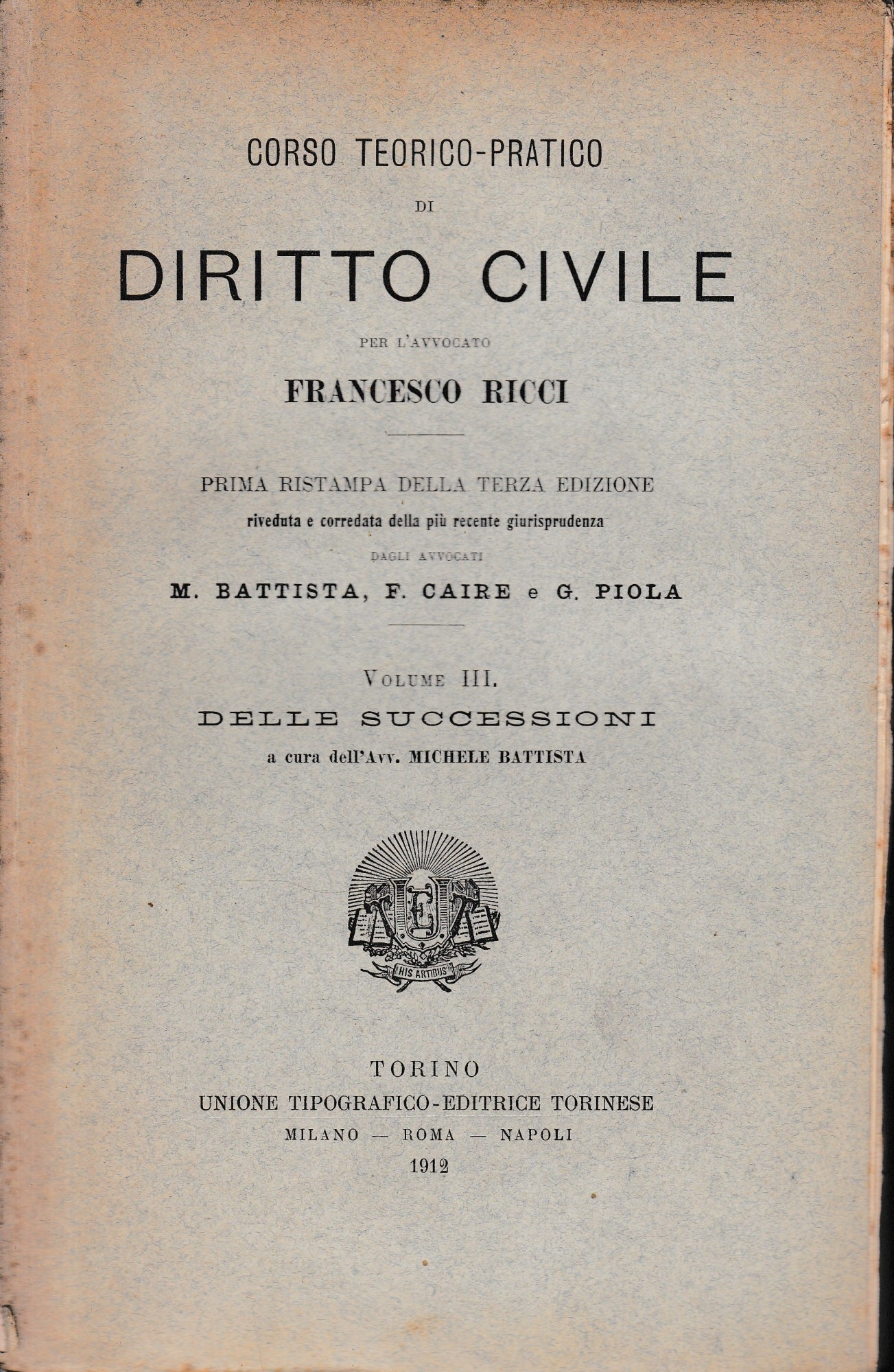 Corso teorico-pratico di Diritto Civile, vol. 3. - copertina