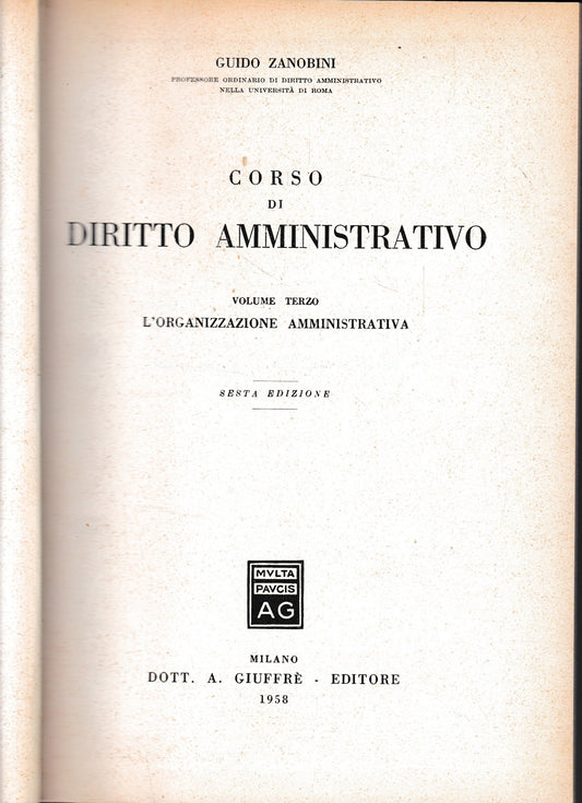 Corso di Diritto amministrativo, vol. 3° - copertina