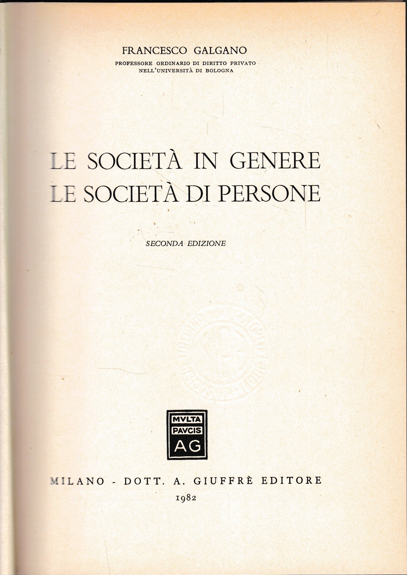 Le società in genere. Le società di persone, vol. XXVIII. - copertina