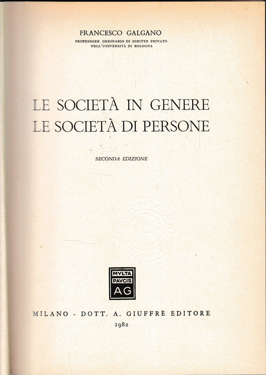 Le società in genere. Le società di persone, vol. XXVIII. - copertina