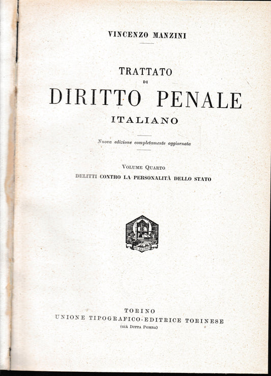Trattato di diritto penale italiano, vol. 4°. - copertina