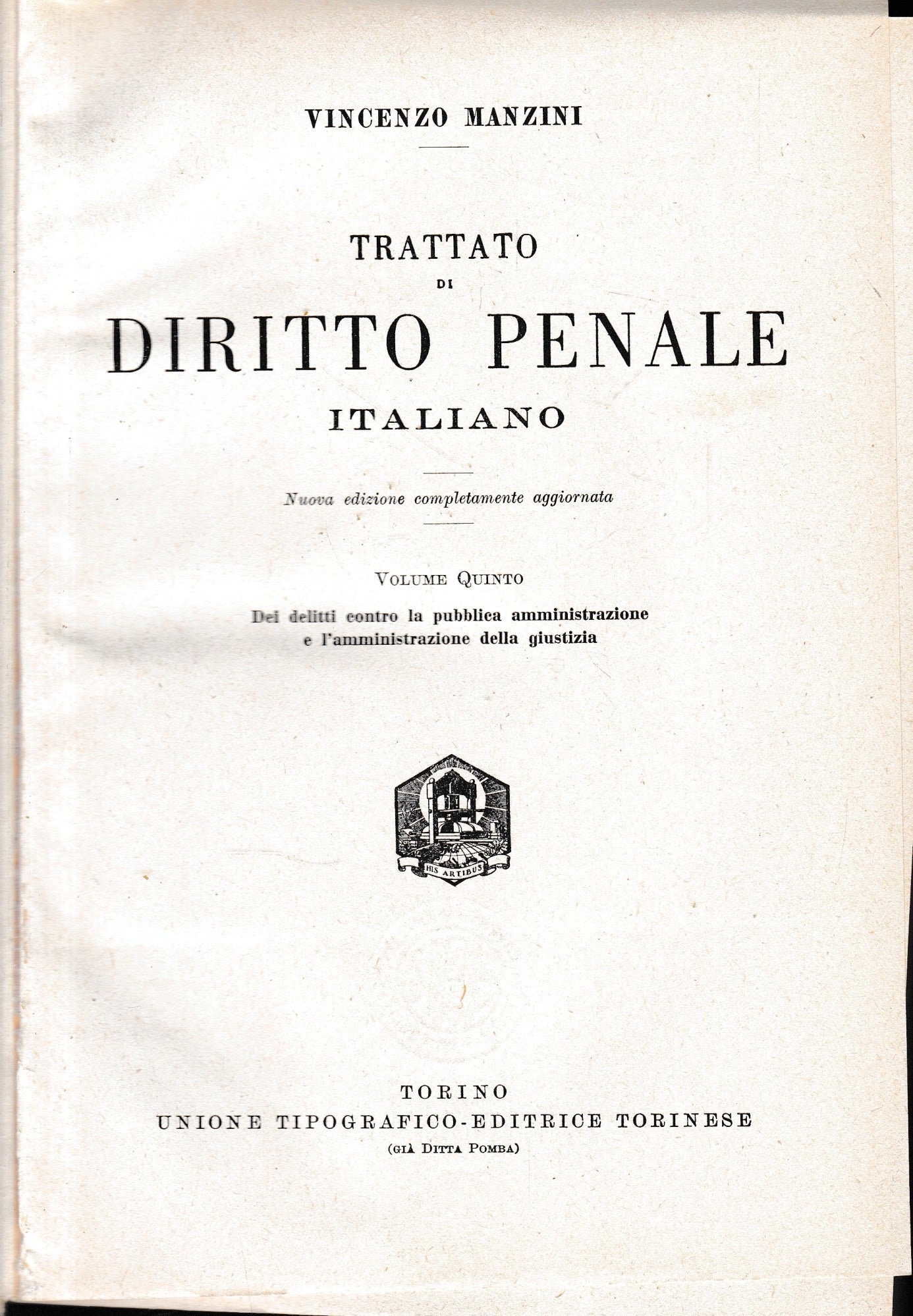 Trattato di diritto penale italiano, vol. 5°. - copertina