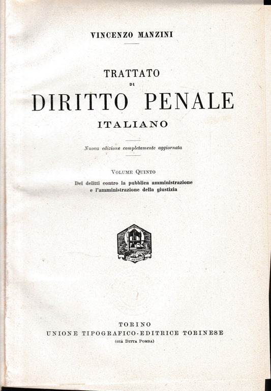 Trattato di diritto penale italiano, vol. 5°. - copertina