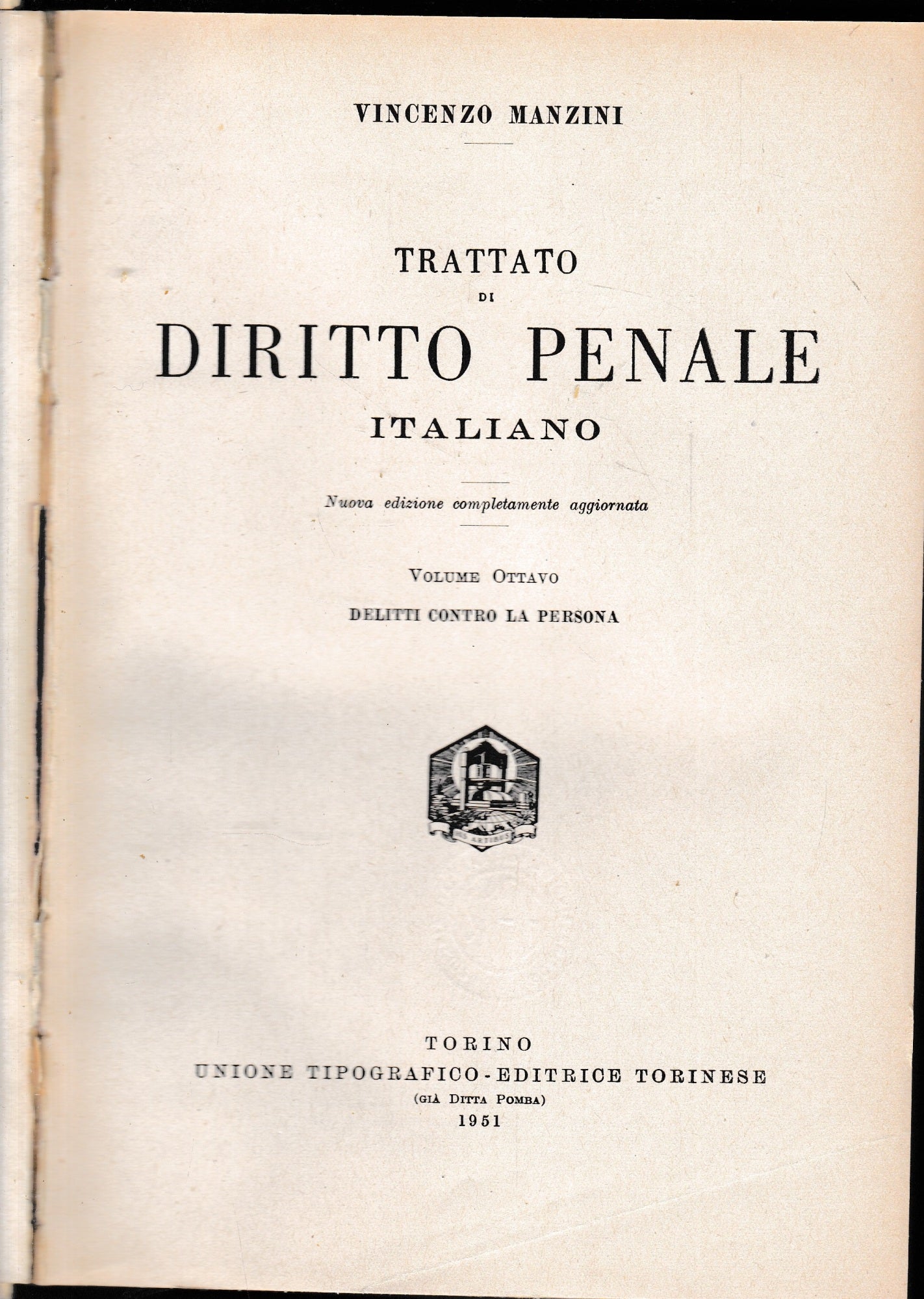 Trattato di diritto penale italiano, vol. 8°. - copertina