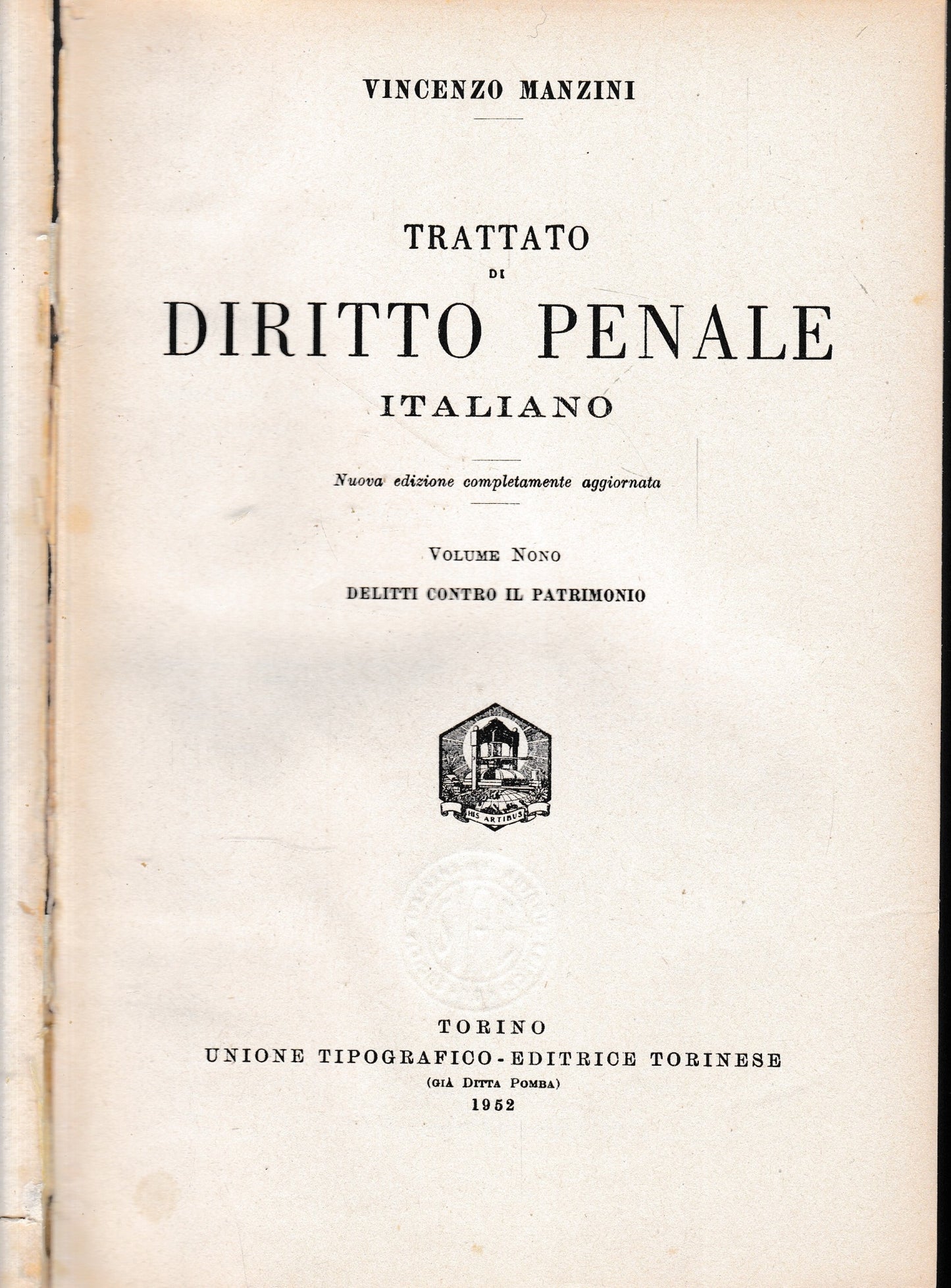 Trattato di diritto penale italiano, vol. 9°. - copertina