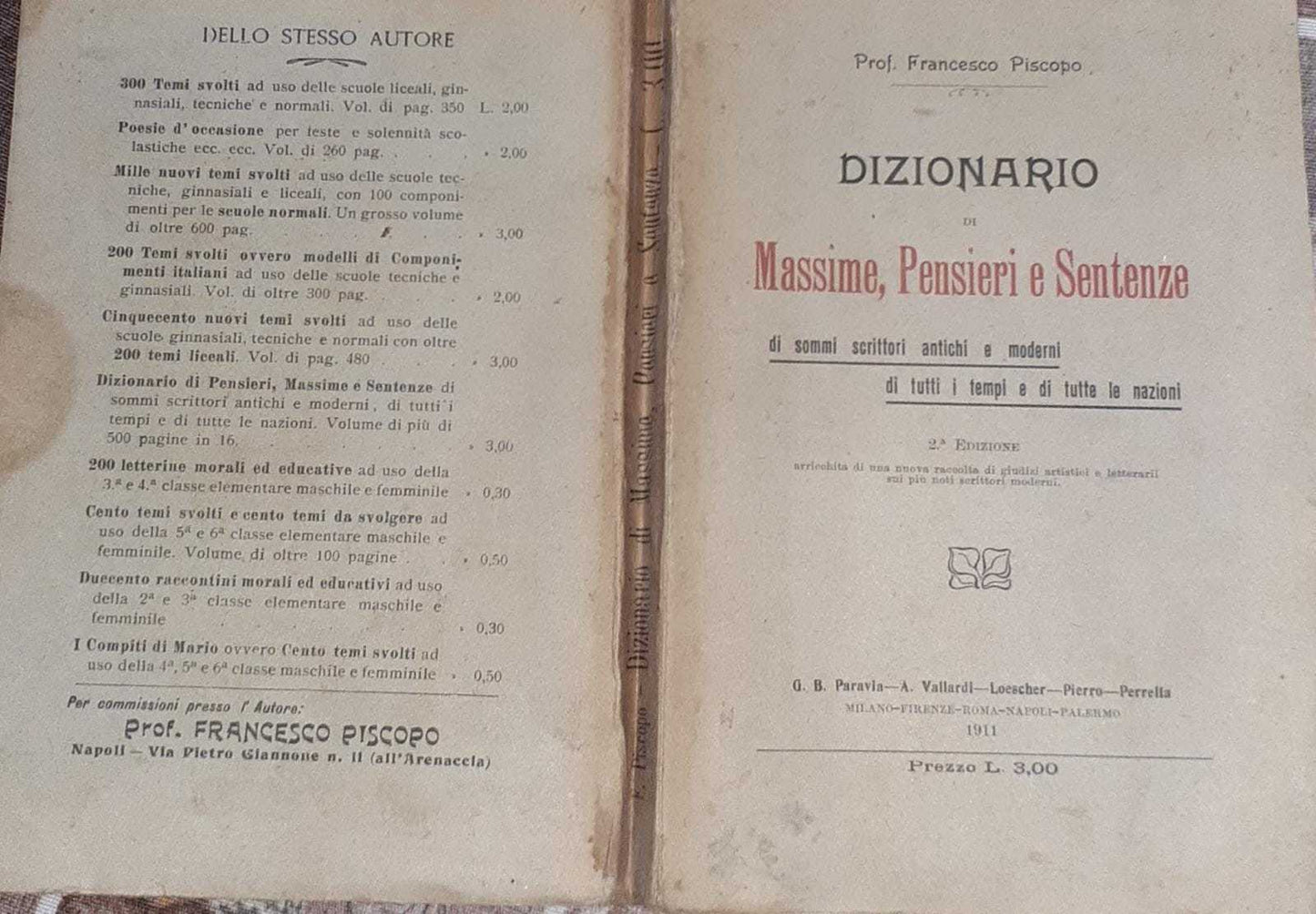 Dizionario di massime, pensieri e sentenze di sommi scrittori antichi e moderni di tutti i tempi e di tutte le nazioni - copertina