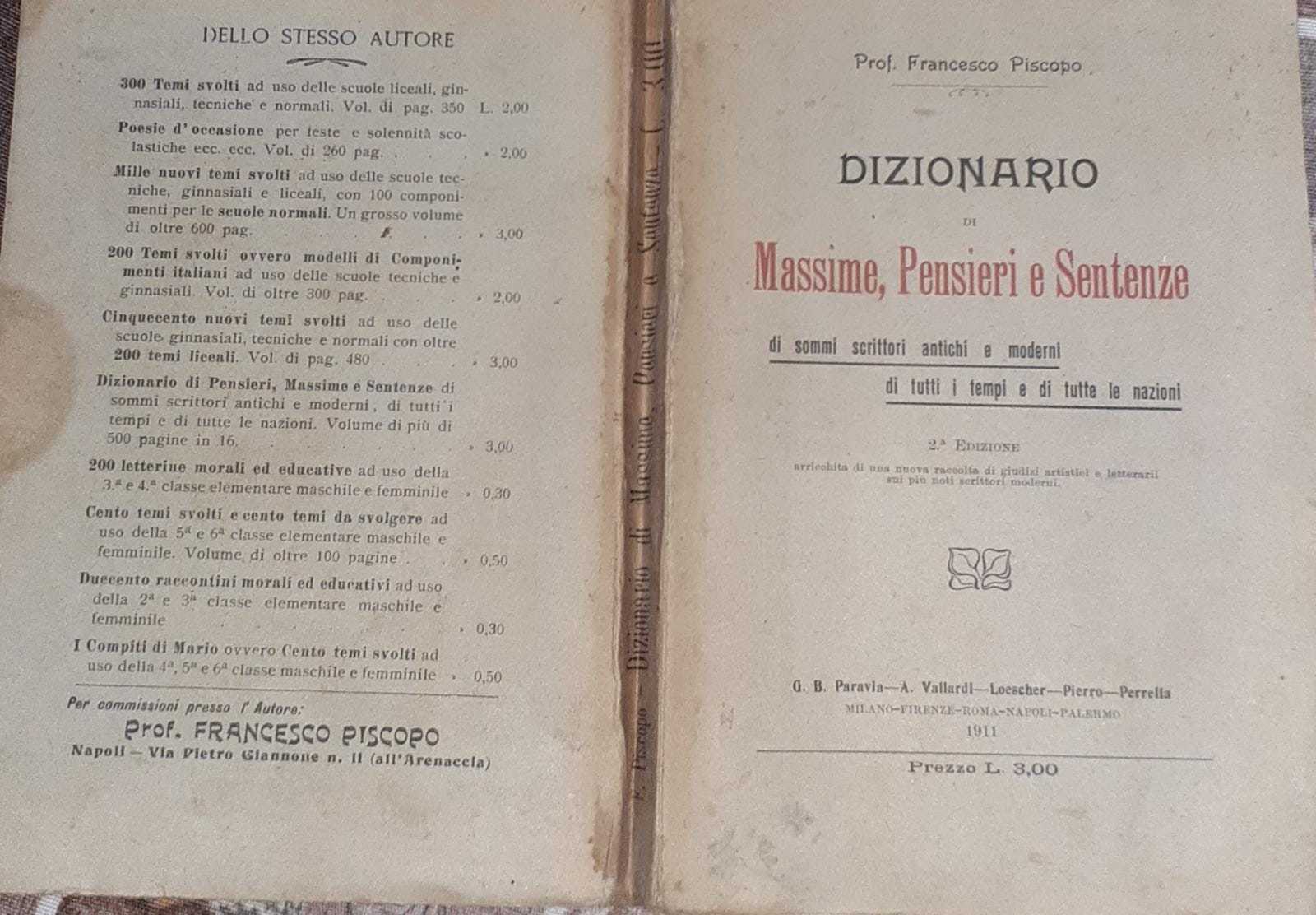 Dizionario di massime, pensieri e sentenze di sommi scrittori antichi e moderni di tutti i tempi e di tutte le nazioni - copertina