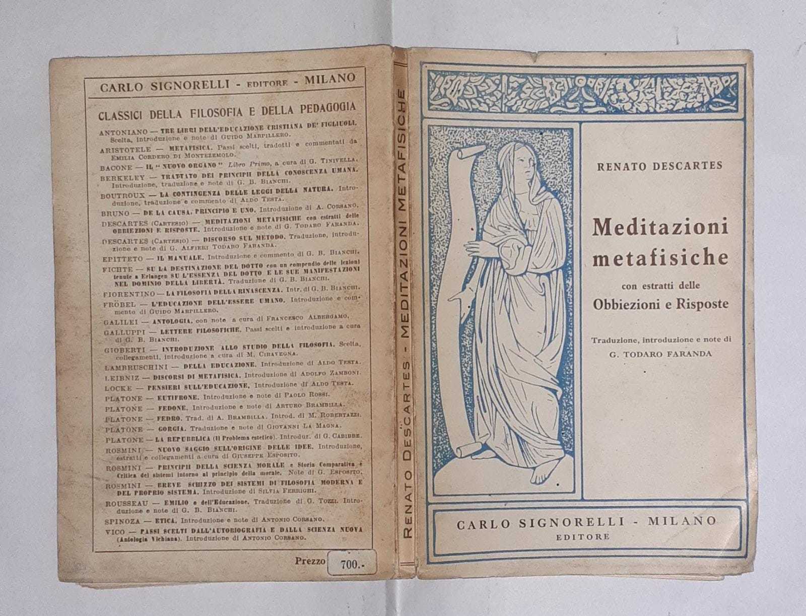 Meditazioni metafisiche con estratti delle Obbiezioni e Risposte - copertina