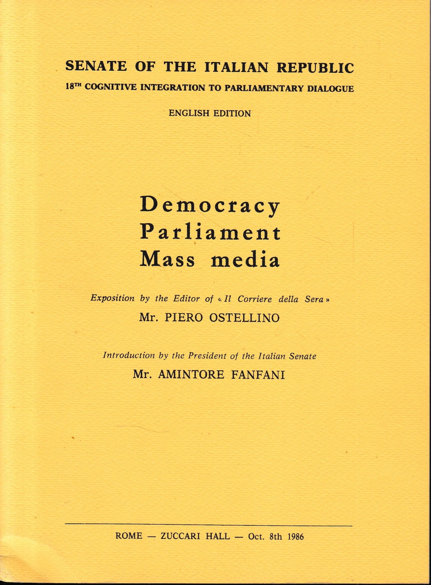 Senate of  the Italian Republic. Democracy. Parliament. Mass Media. English Edition. - copertina