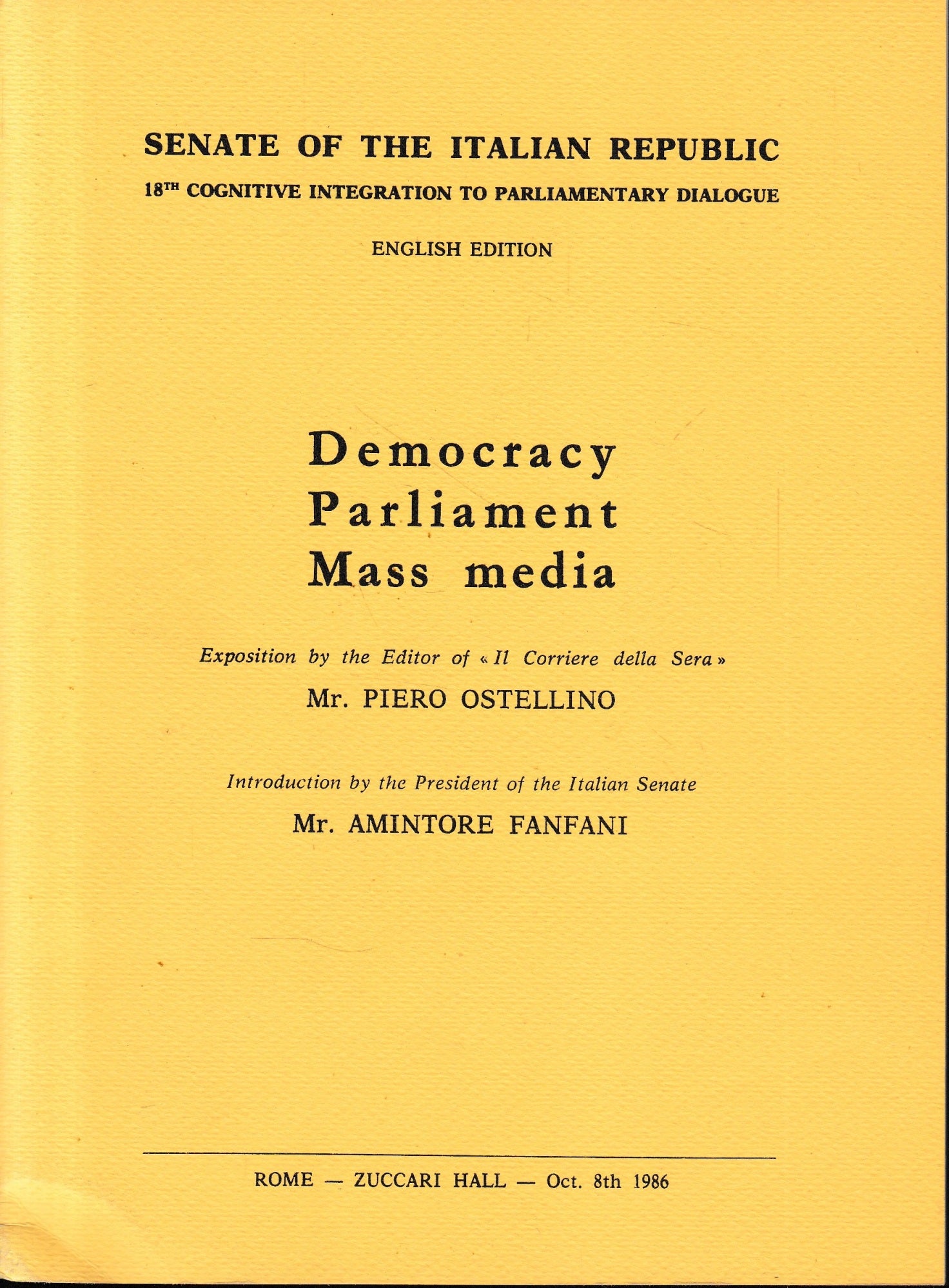 Senate of  the Italian Republic. Democracy. Parliament. Mass Media. English Edition. - copertina