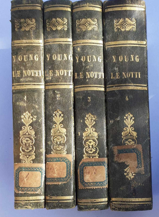 Le notti di Odoardo Young libera traduzione di Lodovico Antonio Loschi con varie annotazioni. Tomo I II III IV - copertina