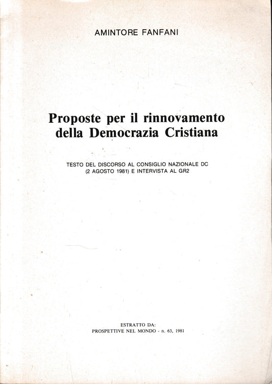 Proposte per il rinnovamento della Democrazia Cristiana. Estratto da: Prospettive nel mondo - n. 63, 1978 - copertina