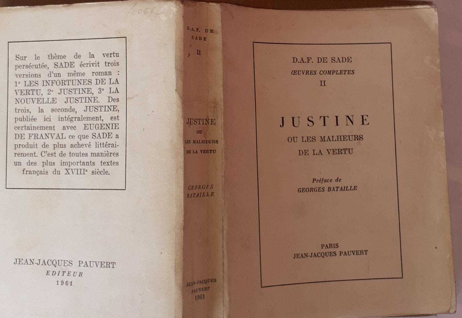 Justine ou les malherrs de la vertu. Preface de Georges Batail. Volume II - copertina