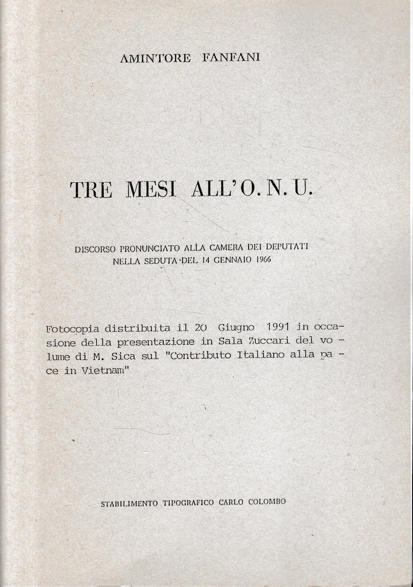 Tre mesi all'O.N.U. - copertina