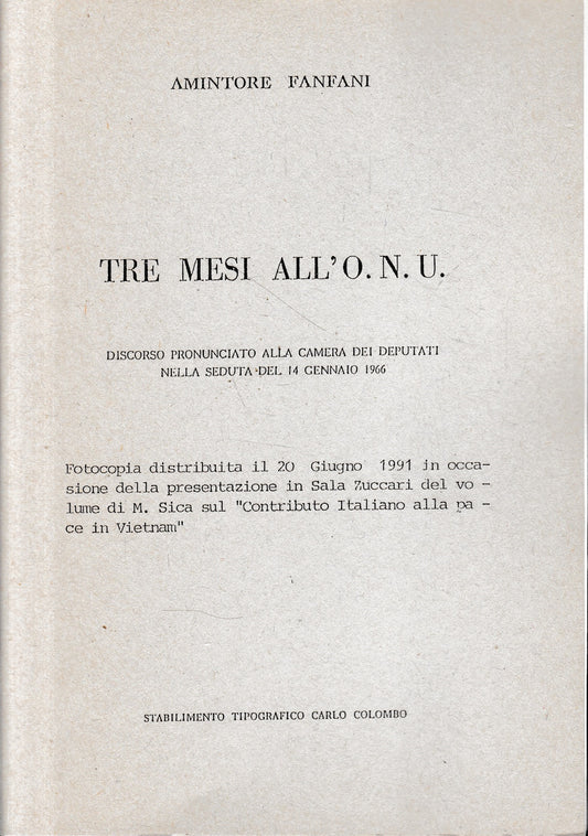 Tre mesi all'O.N.U. - copertina