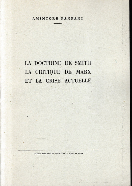 La doctrine de Smith la critique de Marx et la crise actuelle - copertina