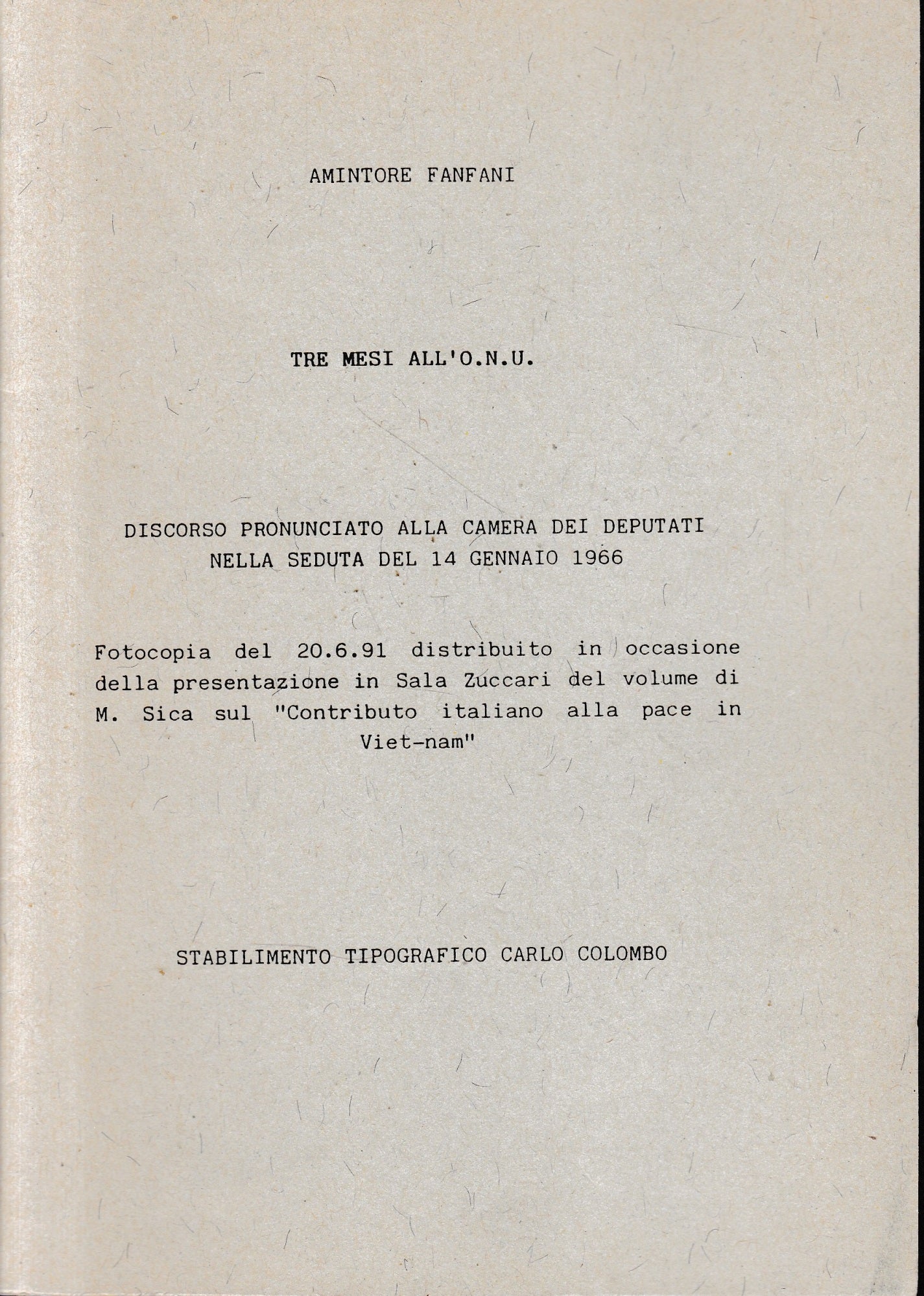 Tre mesi all'O.N.U. - copertina