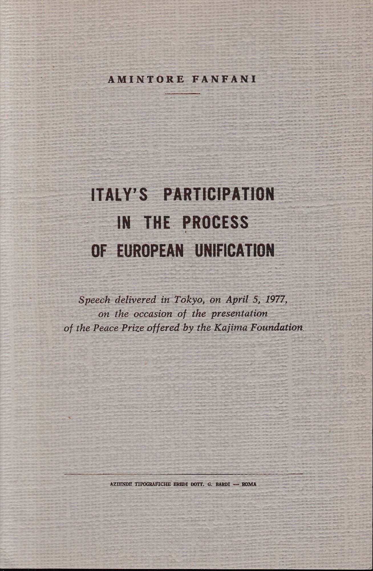 Italy's participation in the process of european unification - copertina