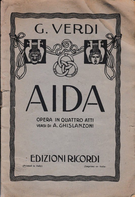 AIDA opera in quattro atti, versi di Antonio Ghislanzoni, musica di Giuseppe Verdi - copertina
