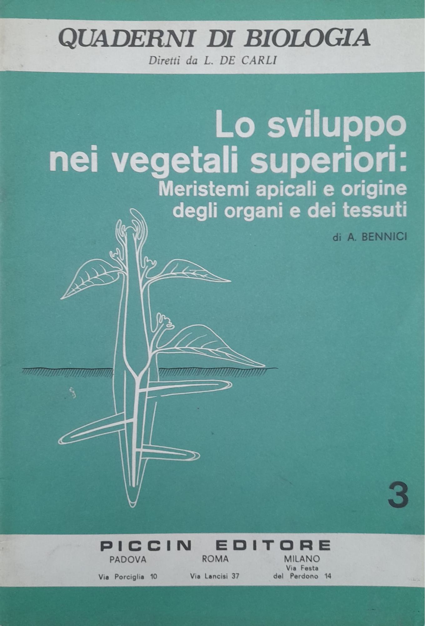 Quaderni di biologia. Lo sviluppo nei vegetali superiori: meristemi apicali e origine degli organi e dei tessuti - copertina
