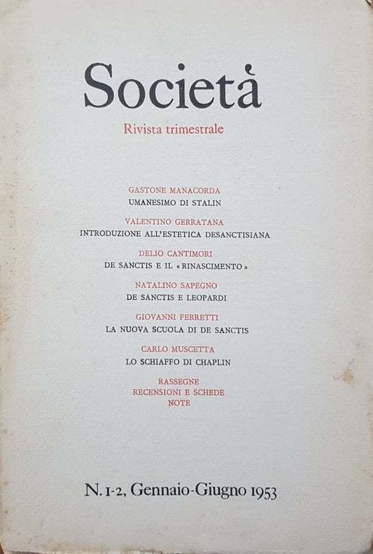 Società, rivista trimestrale N.1-2 Gennaio-giugno 1953 - copertina
