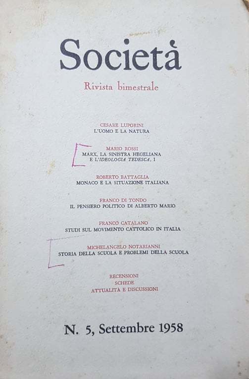 Società. N.5, Settembre 1958 - copertina