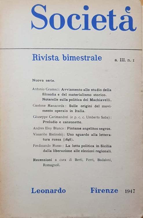 Società, rivista bimestrale. a. III n.1 - copertina