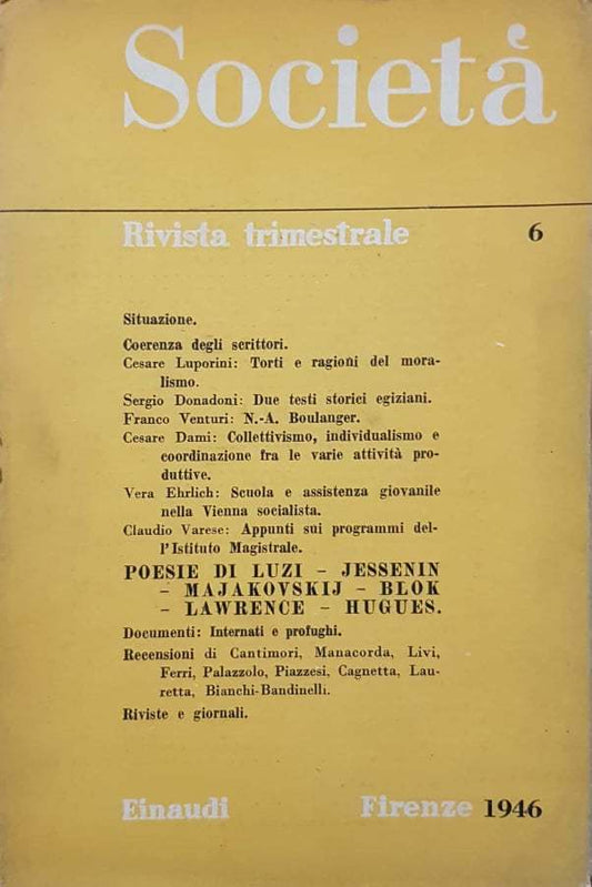 Società. N.6, Firenze 1946 - copertina