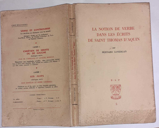 La notion de verbe dans les ecrits de Saint Thomas D'Aquin - copertina