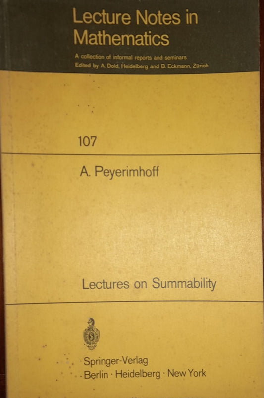 Lecture Notes in Mathematics. Lectures on Summability (107) - copertina