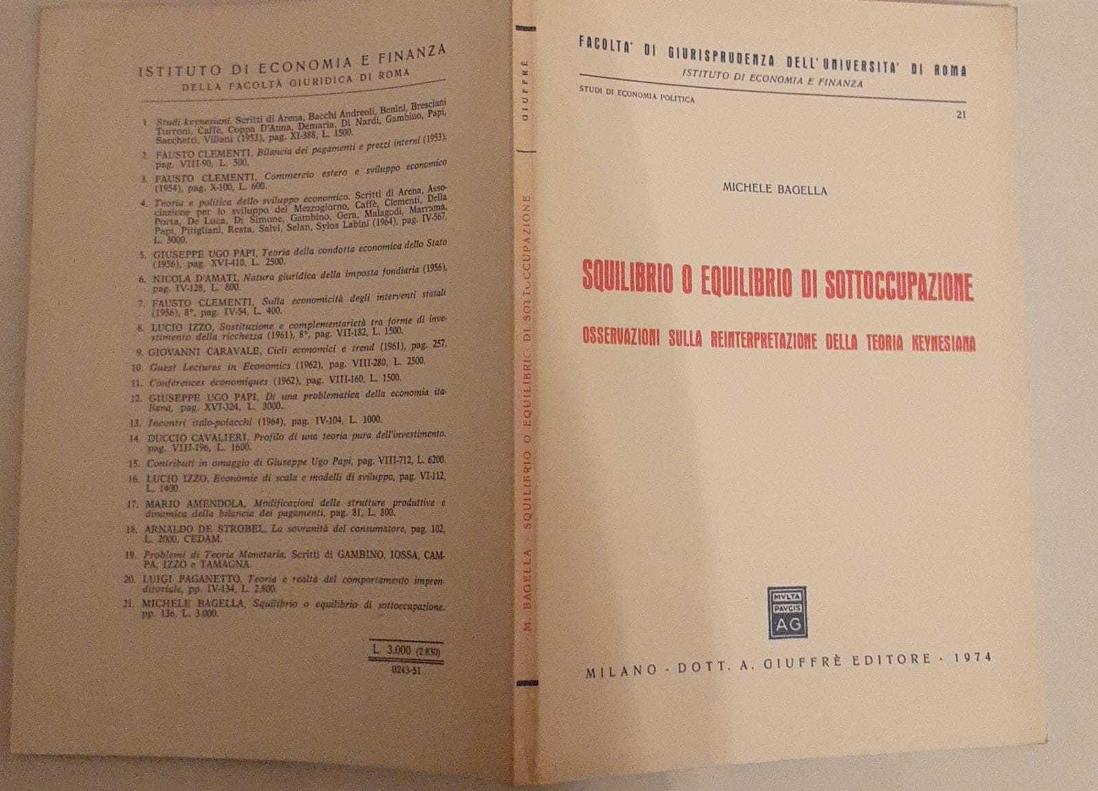 Squilibrio o equilibrio di sottoccupazione. Osservazioni sulla reinterpretazione della teoria Keynesiana - copertina