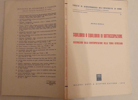 Squilibrio o equilibrio di sottoccupazione. Osservazioni sulla reinterpretazione della teoria Keynesiana - copertina