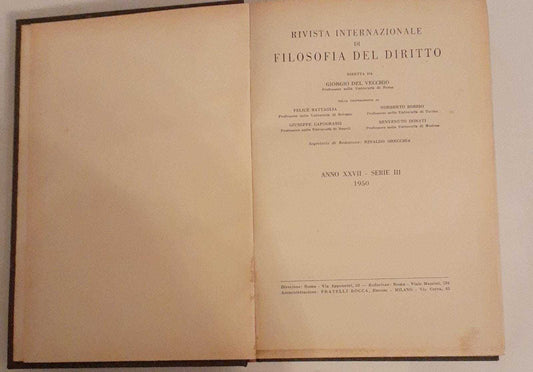 Rivista internazionale di filosofia del diritto. Anno XXVII Serie III - copertina