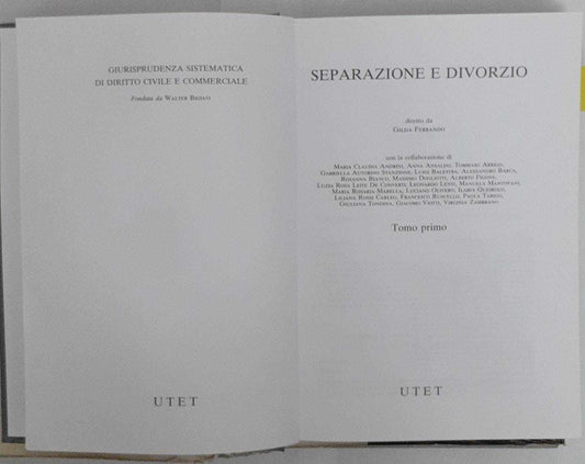 Separazione e divorzio. Tomo primo - copertina