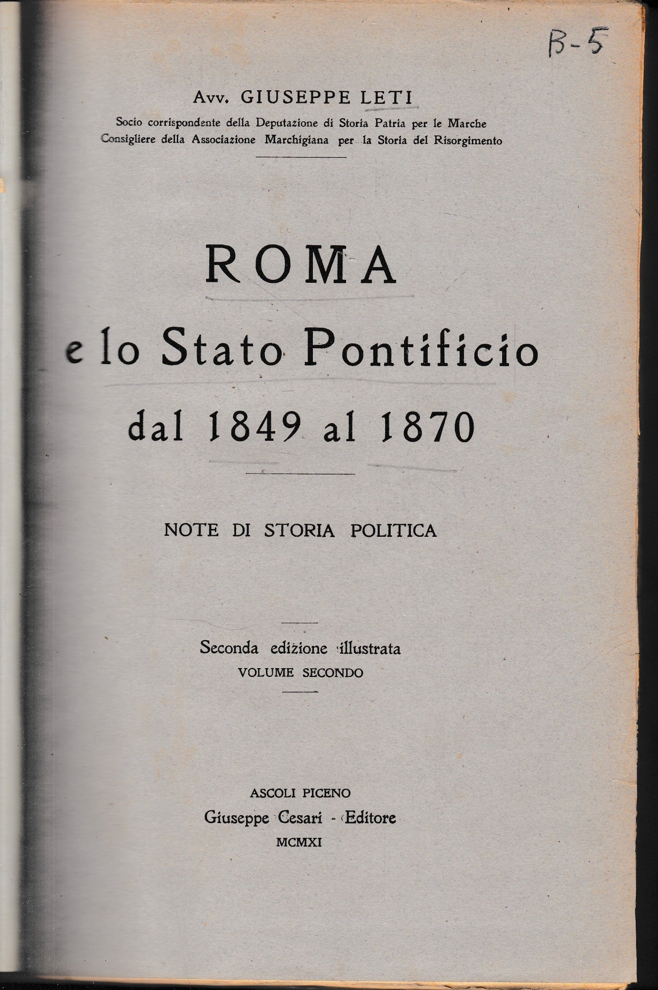 ROMA e lo Stato Pontificio dal 1849 al 1870, due volumi. - copertina