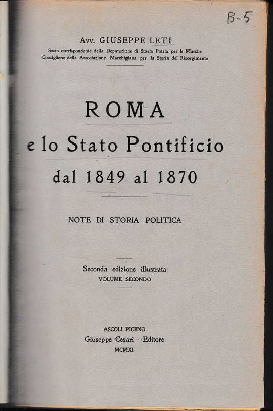 ROMA e lo Stato Pontificio dal 1849 al 1870, due volumi. - copertina