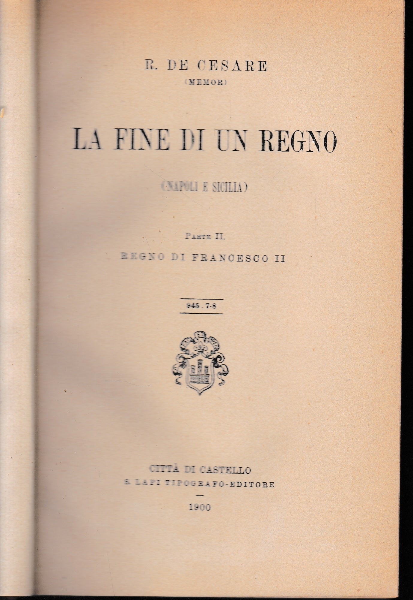 La fine di un regno (Napoli e Sicilia) parte II, Regno di Francesco II. - copertina