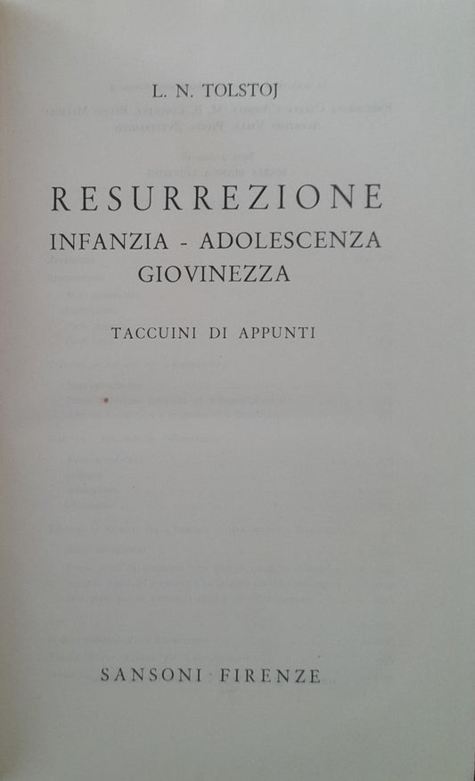Resurrezione. Infanzia - adolescenza giovinezza. Taccuino di appunti (Romanzi e Taccuini n.4) - copertina