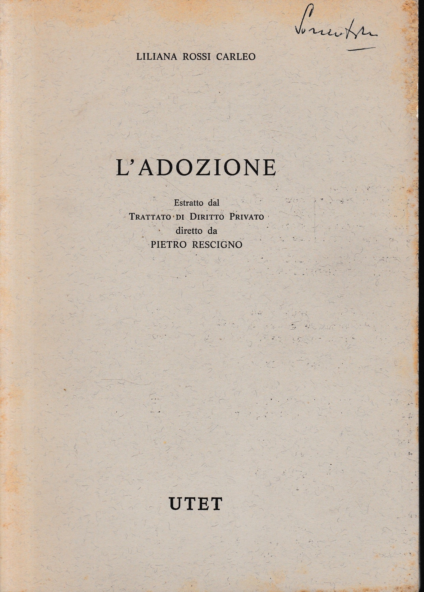 L'adozione, estratto dal "Trattato di Diritto Privato" diretto da Pietro Rescigno - copertina