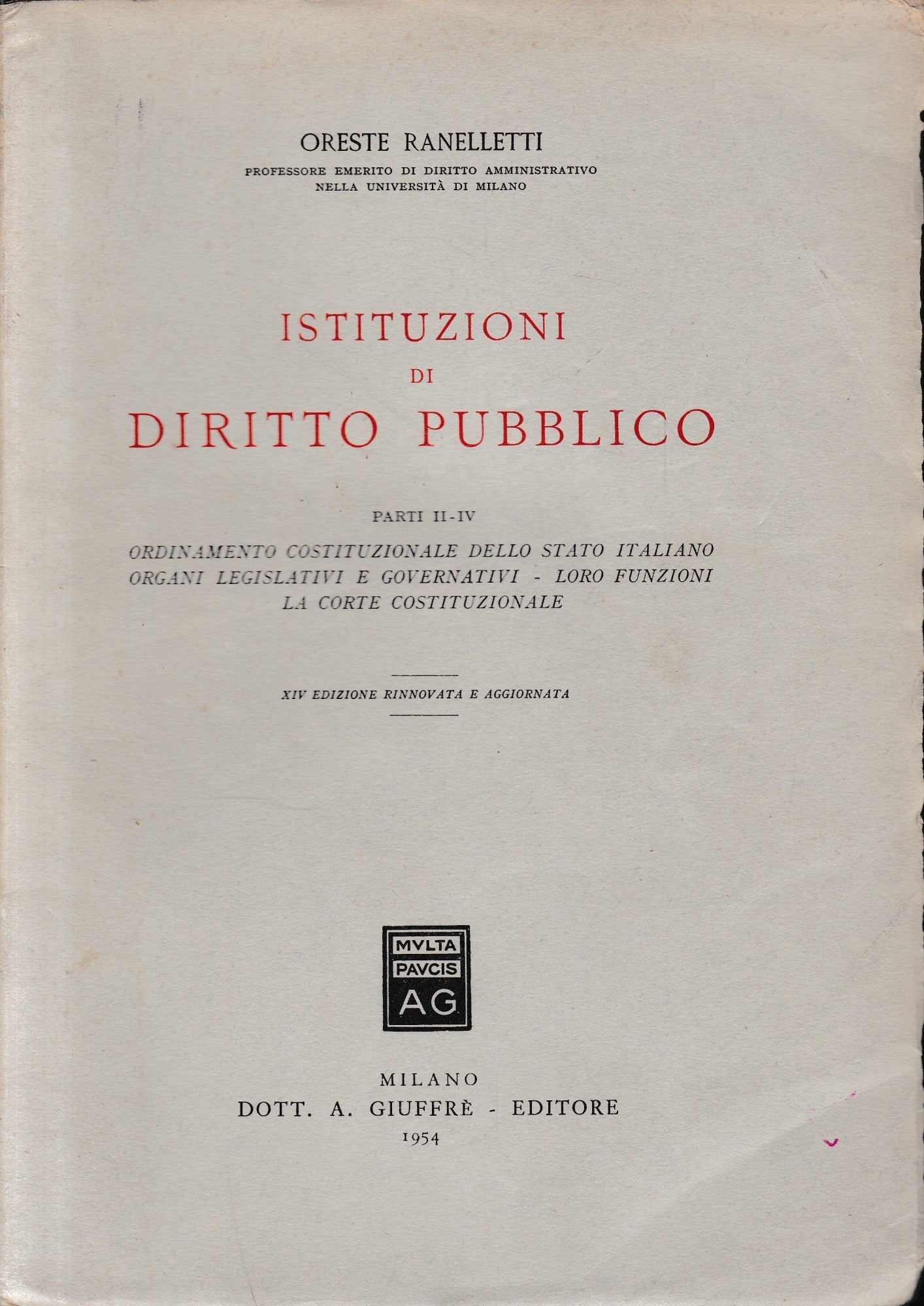 Istituzioni di Diritto pubblico, parti II-IV - copertina