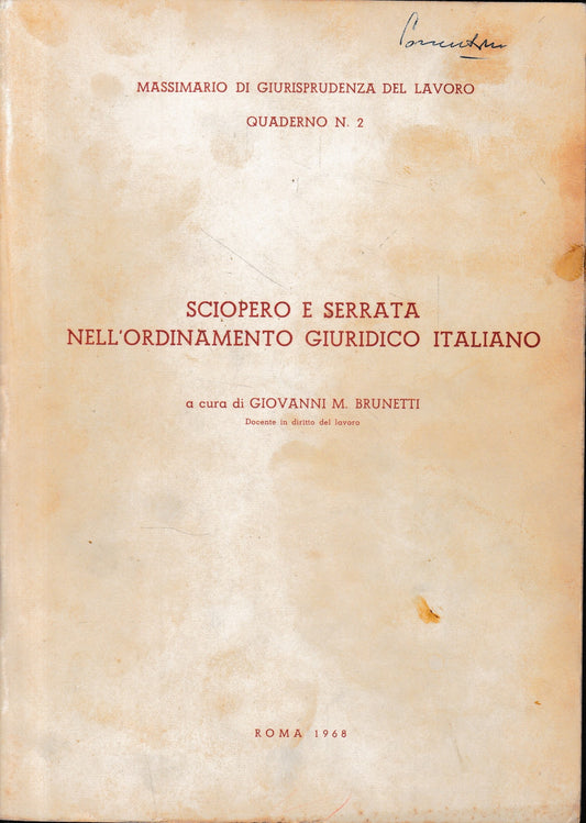 Sciopero e serrata nell'ordinamento giuridico italiano - copertina