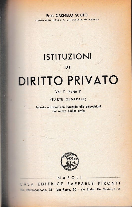 Istituzioni di Diritto Privato, vol. I° - parte I^ - copertina