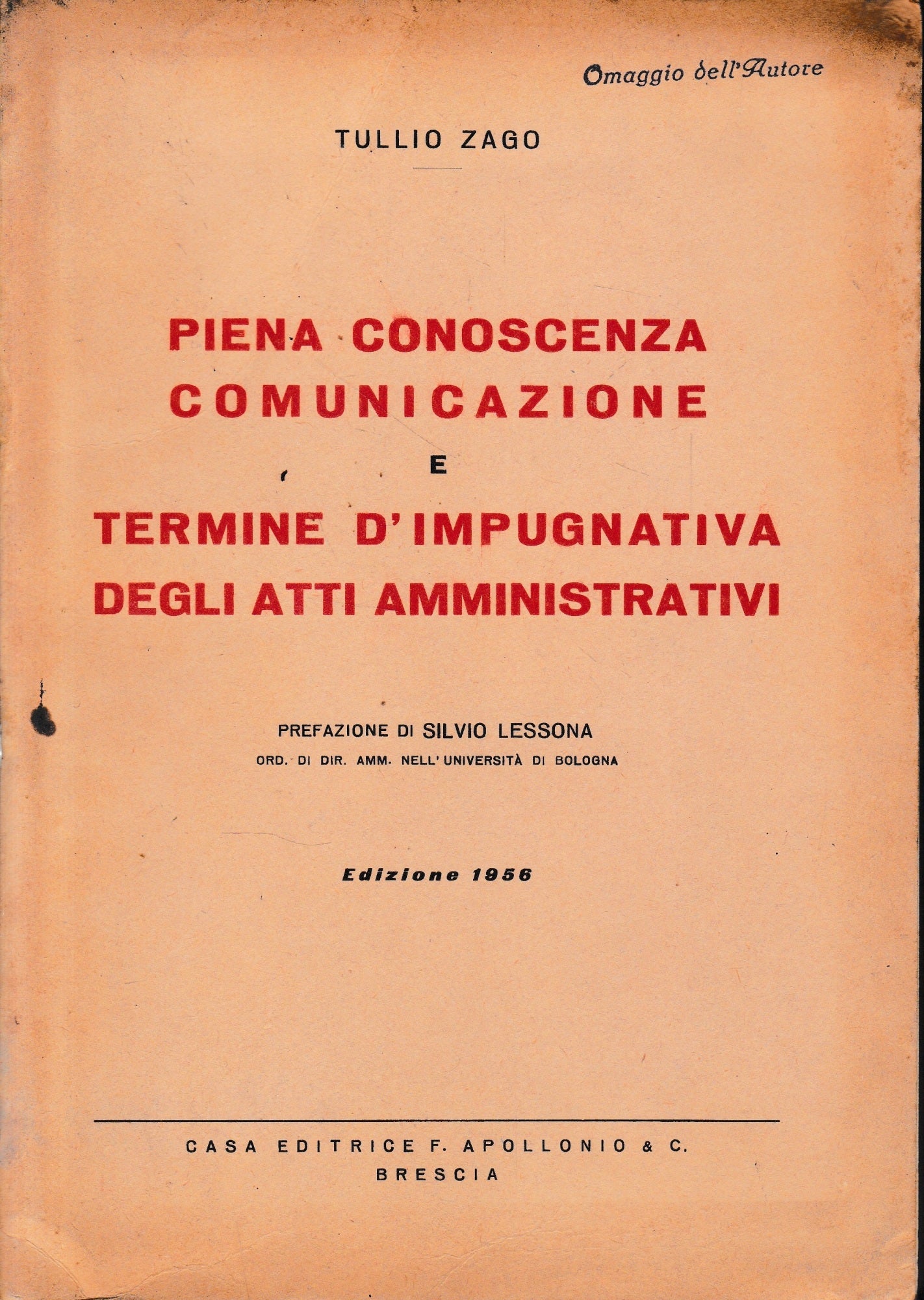 Piena conoscenza comunicazione e termine d'impugnativa degli atti amministrativi - copertina