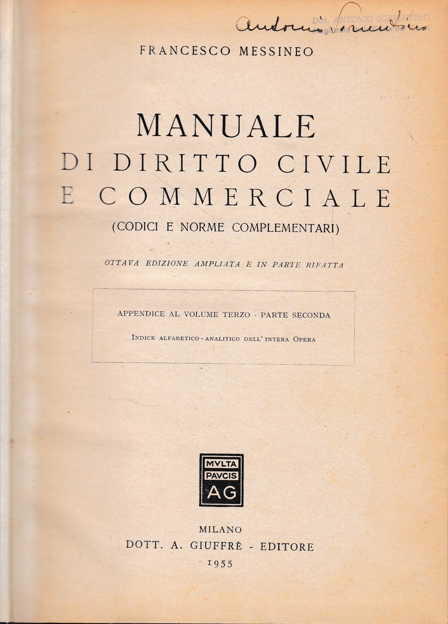 Manuale di diritto Civile e Commerciale (codici e norme complementari) appendice al vol. III, parte seconda - copertina