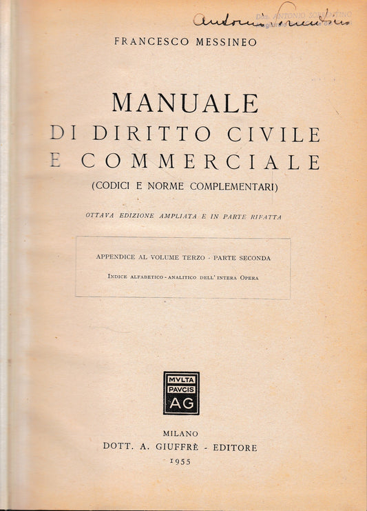 Manuale di diritto Civile e Commerciale (codici e norme complementari) appendice al vol. III, parte seconda - copertina