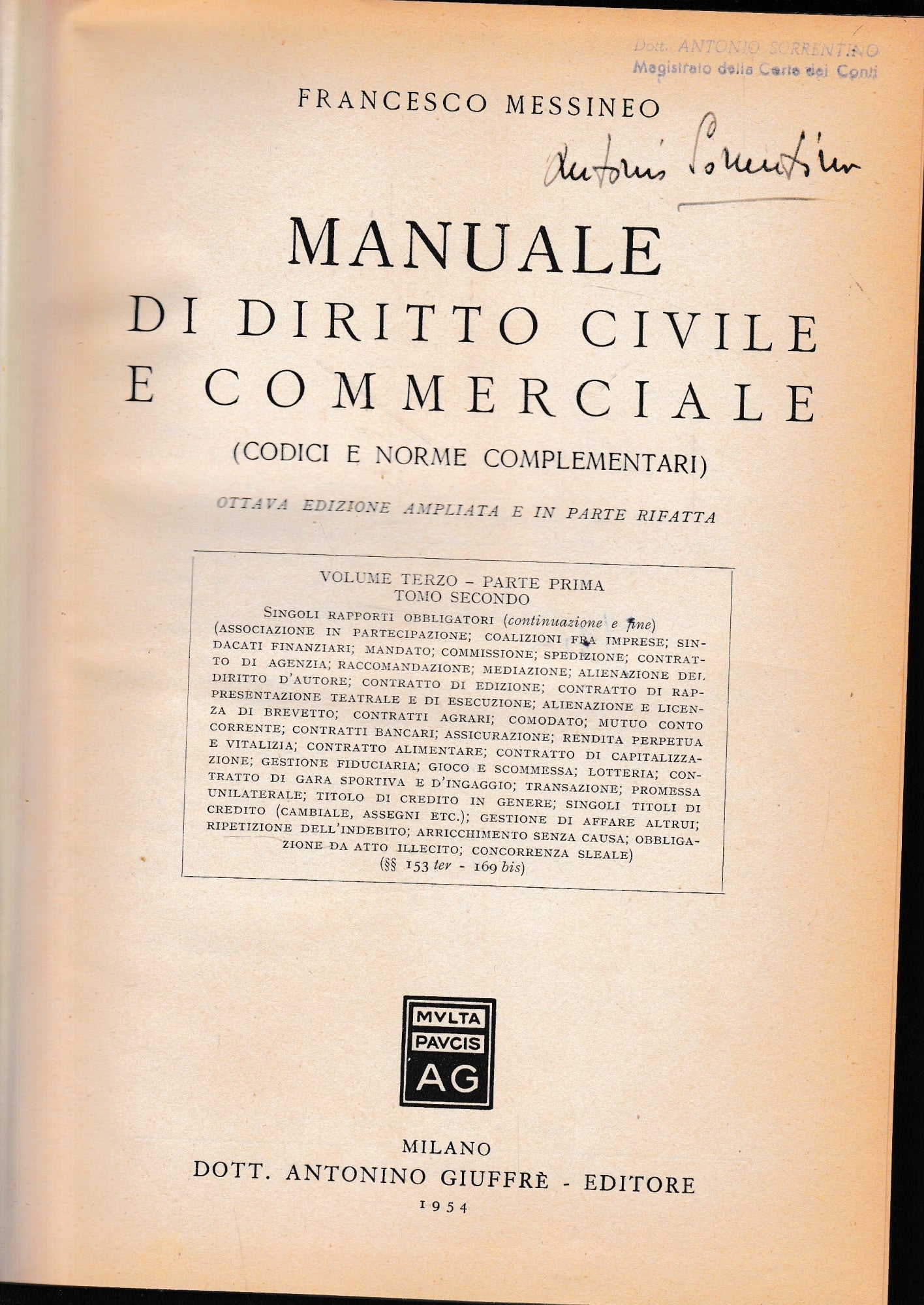 Manuale di diritto Civile e Commerciale (codici e norme complementari) vol. III, parte prima, tomo II - copertina