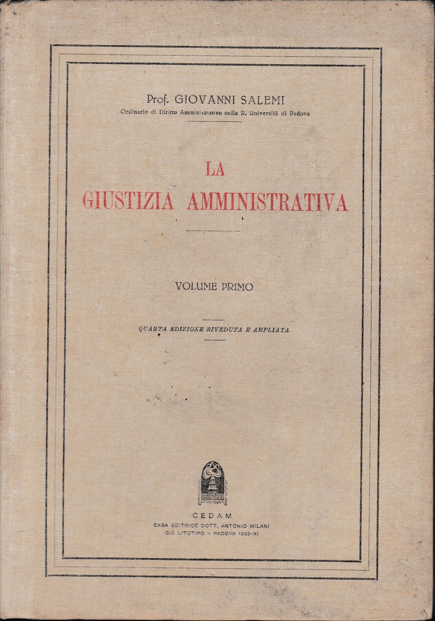 La giustizia amministrativa, vol. 1° - copertina