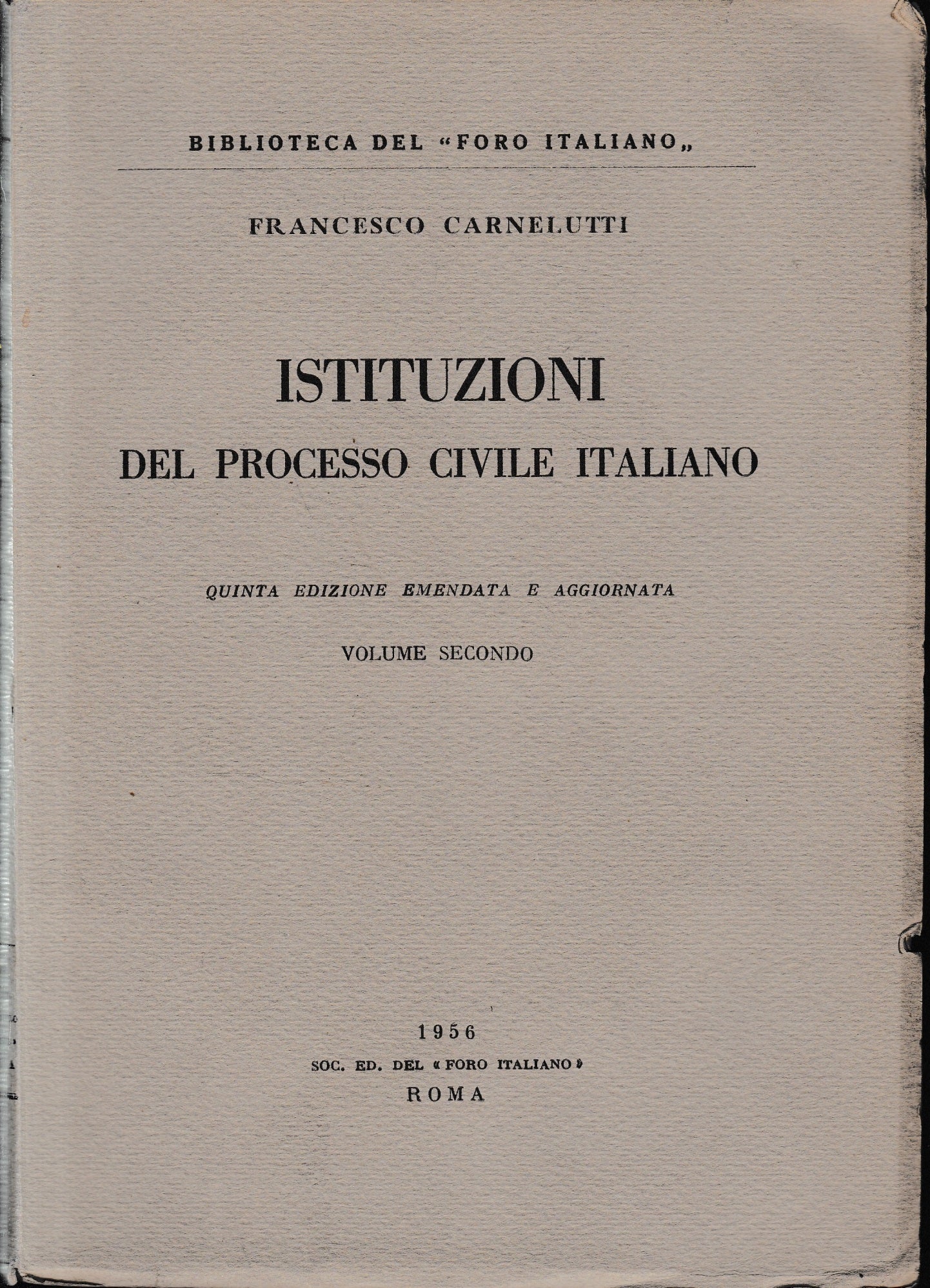 Istituzioni del processo civile italiano, vol. II. - copertina